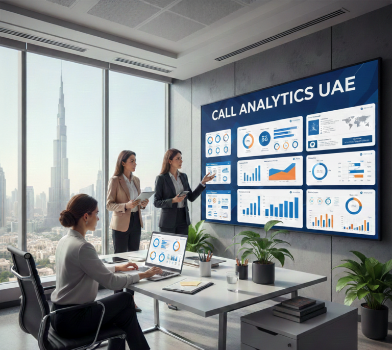 Women in office analyzing Call Analytics UAE dashboard by Cognicx IT Solutions.