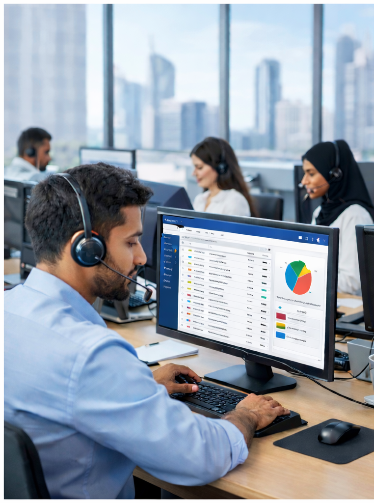 Customer support team using helpdesk software in UAE office