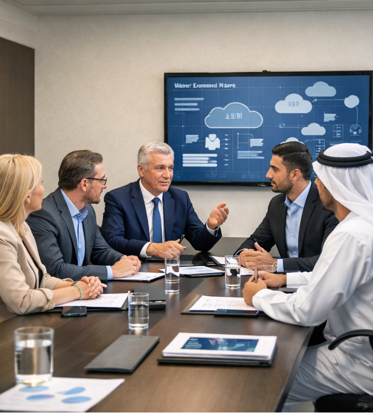 IT consultancy discussion in a professional UAE office setting
